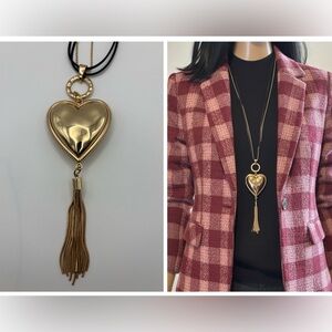 Stunning Gold Heart Tassel Statement Necklace